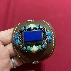 Brown and Blue Ornate Ring with Blue Stone